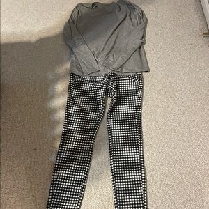 Gray Top and Black Checkered Pants Set